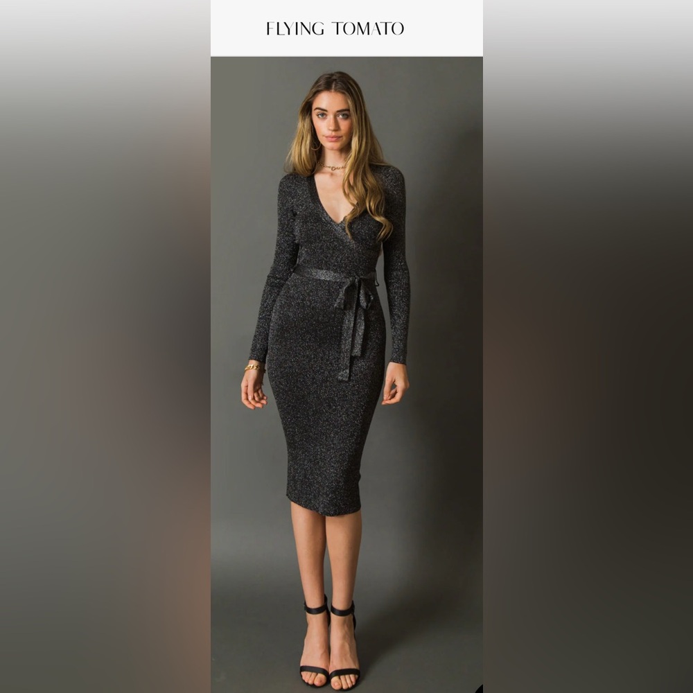 Flying Tomato Black Sequin Long Sleeve Bodycon Dress